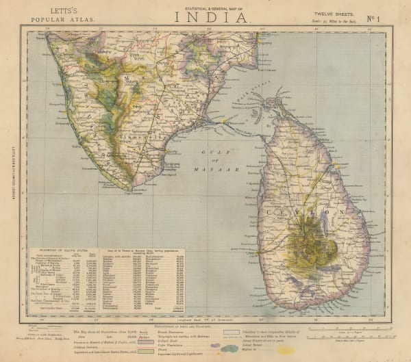 Letts & Son, Southern India and Sri Lanka (Ceylon), 1883