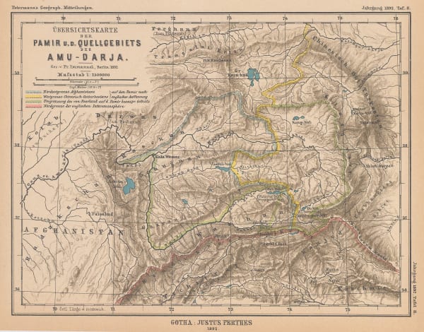 Justus Perthes, Pamir Mountains and the Amu Darya River, 1892