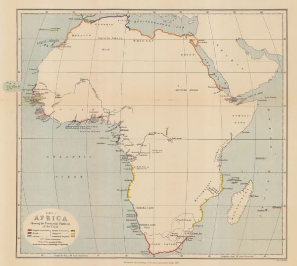 Royal Geographical Society (RGS), Africa showing colonial possessions, 1884
