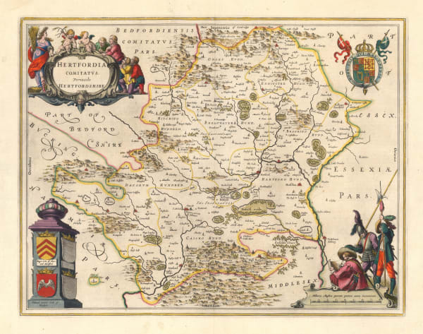 Willem & Jan Blaeu, Hertfordia Comitatvs Vernacule Hertfordshire, 1650 c.