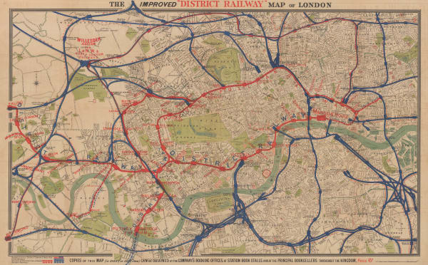 W.J. Adams & Sons, The Improved "District Railway" Map of London - 2nd Edition, 1880