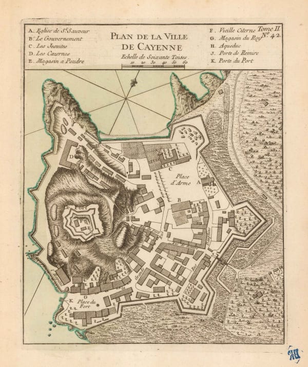 Jacques-Nicolas Bellin, Plan of Cayenne, French Guiana, 1764