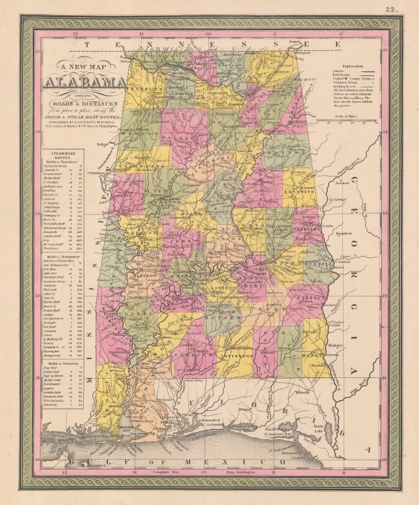 Samuel Augustus Mitchell, A New Map of Alabama, 1846