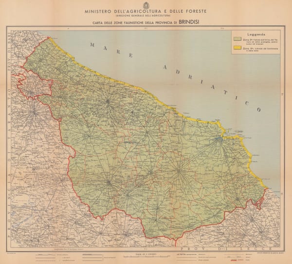 Ministero dell'agricoltura e delle foreste, Carta delle Zone Faunistiche della Provincia di Brindisi, 1930 c.