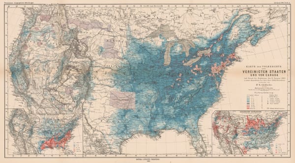 Justus Perthes, Population map of the United States and Canada, 1888