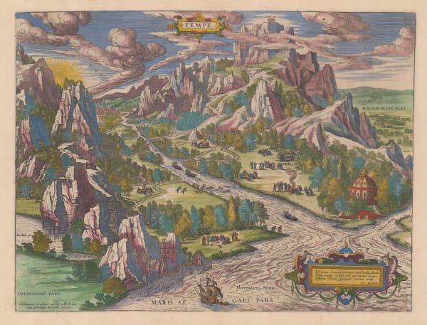 Abraham Ortelius, Map of Tempe and Mount Olympus, 1595