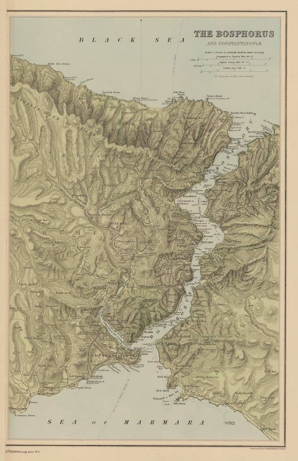 Edward Stanford, Relief map of Istanbul (Constantinople) and the Bosphorus, 1894