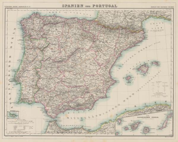 Heinrich C. Kiepert, German map of Spain and Portugal, 1877