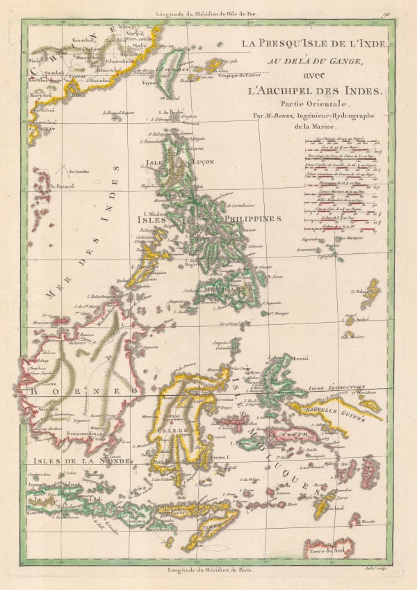 Rigobert Bonne, Philippines with parts of part of Indonesia, New Guinea, Taiwan and southeast China, 1780 c