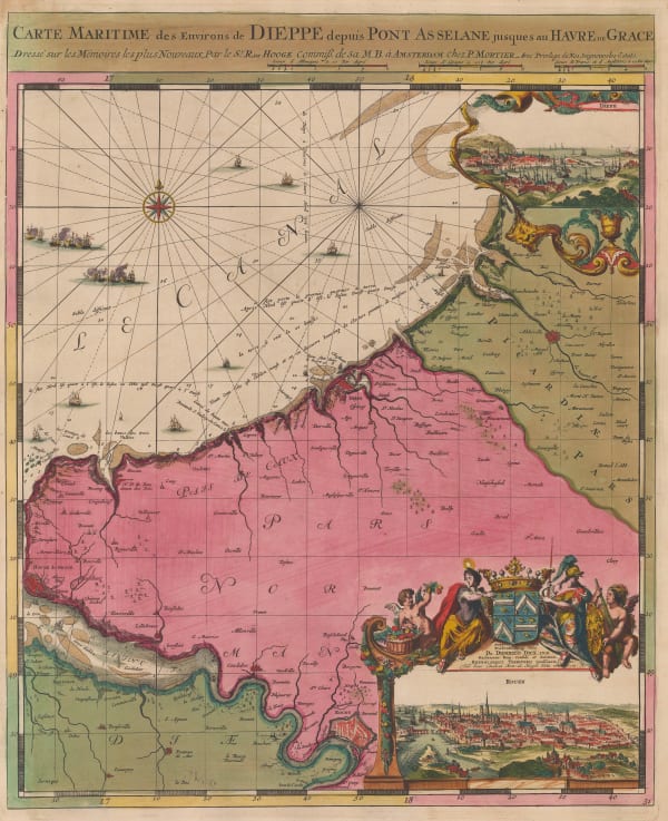 Romeyn De Hooghe, Chart of the coast around Dieppe, Normandy, 1708