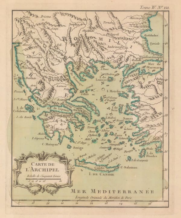 Jacques-Nicolas Bellin, Greece, the Aegean Sea, the Greek Archipelago and western Anatolia, 1764
