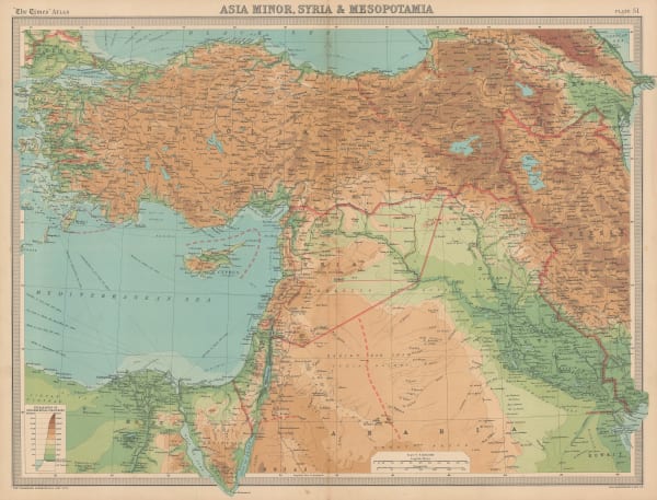 John Bartholomew & Co., Inter-war map of Turkey, Iraq, and the Levant, 1922