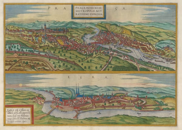 Georg Braun & Frans Hogenberg, Prague and Cheb (Egra), 1572