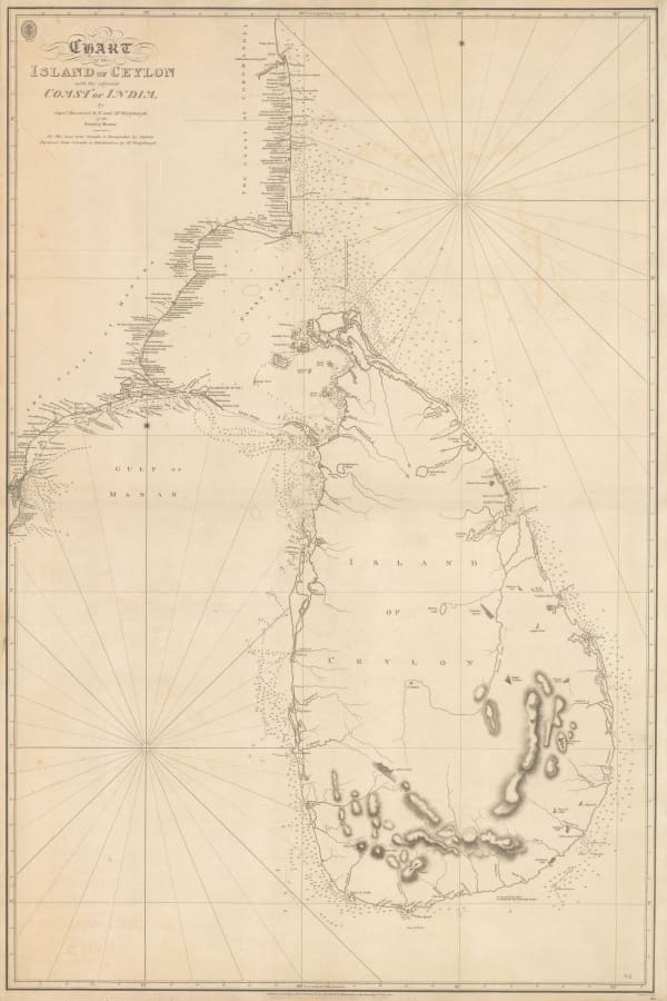 British Admiralty, Chart of the Island of Ceylon with the Adjacent Coast of India, 1922
