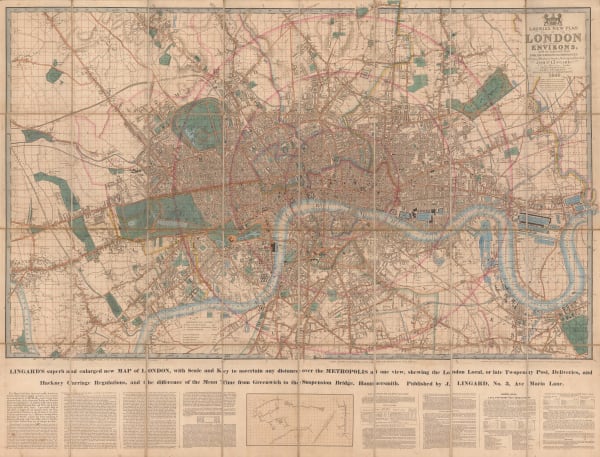 Richard Holmes Laurie, Laurie's New Plan of London and its Environs, with an improved Scale for Ascertaining Distances, the Fares of Hackney Coaches, Porterage of Parcels, &c., 1846