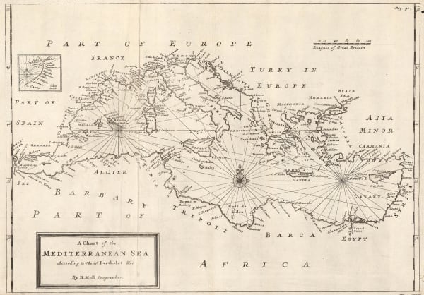 Herman Moll, A Chart of the Mediterranean Sea, 1720 c.