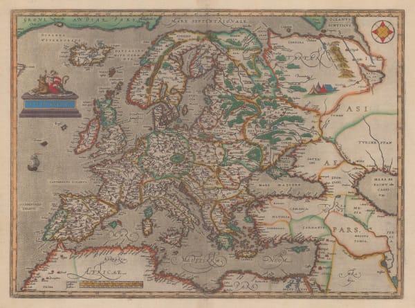 Abraham Ortelius, First atlas map of Europe, 1595