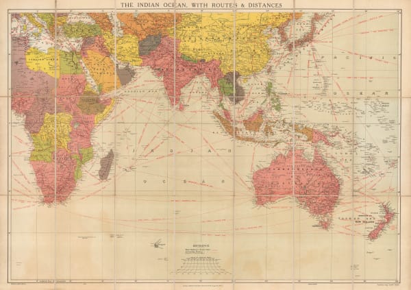Edward Stanford, The Indian Ocean with Routes and Distances, 1937 c.