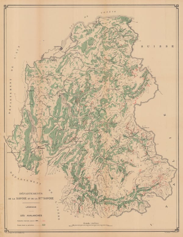 Auguet, Avalanche map of Savoie & the French Alps, 1914