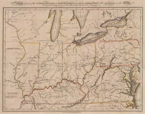Morris Birkbeck, Early map of Ohio, Indiana and the Territory of Illinois, 1818