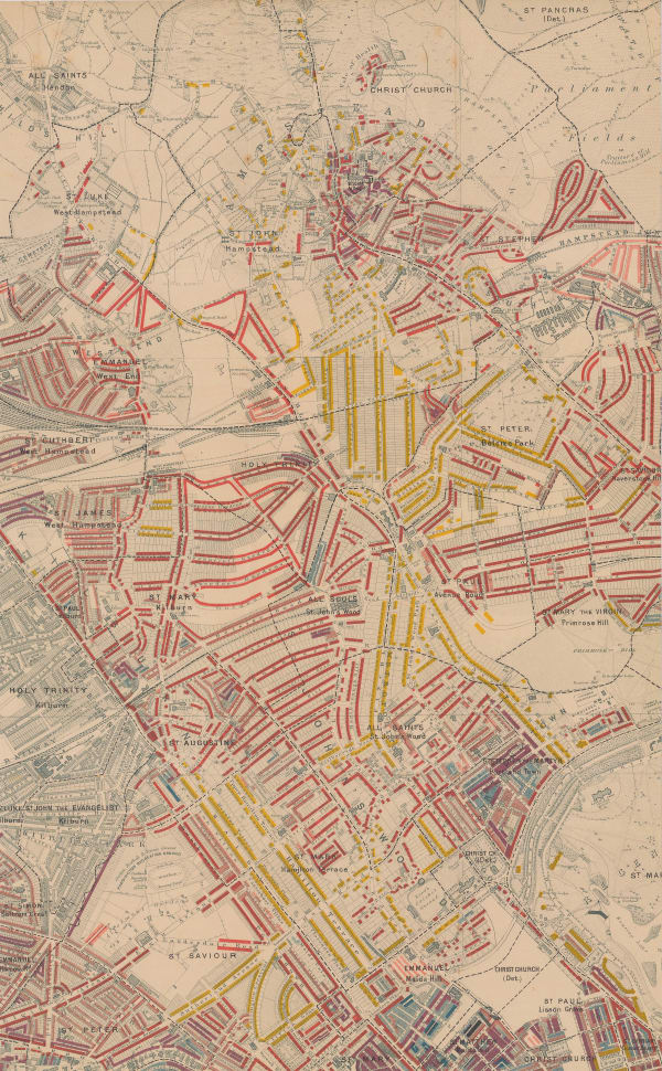 Charles Booth, Poverty Map of Hampstead and St. John's Wood, 1900 c.