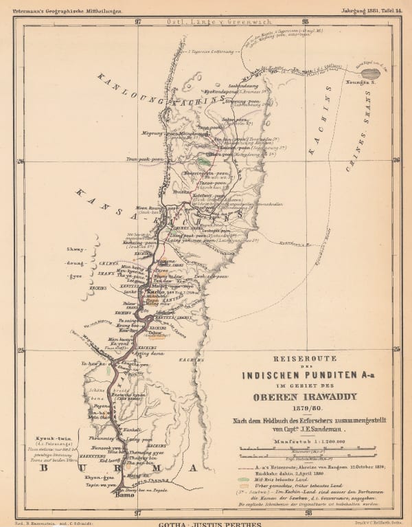 Justus Perthes, The Source of the Irrawaddy River, Myanmar, 1881