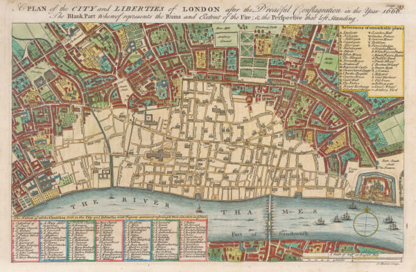 Emanuel Bowen, A Plan of the City and Liberties of London after the Dreadful Conflagration in the Year 1666, 1740 c.