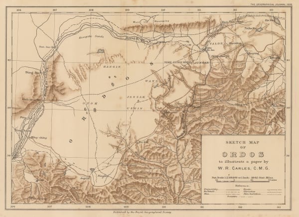 Royal Geographical Society (RGS), Sketch Map of Ordos to illustrate a paper by W. R. Carles. C. M. G., 1909