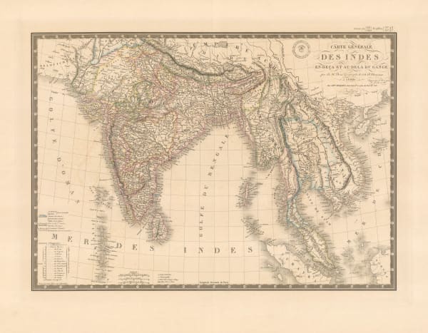 Adrien Brue, Indian and Southeast Asia showing European colonial possessions, 1836