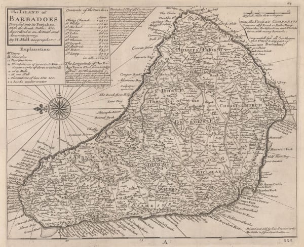 Herman Moll, Detailed map of Barbados, 1735 c.