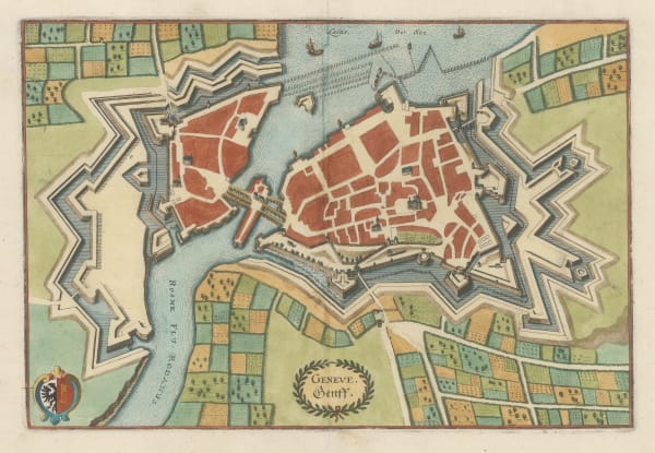 Matthäus Merian, Early city plan of Geneva, 1640 c.
