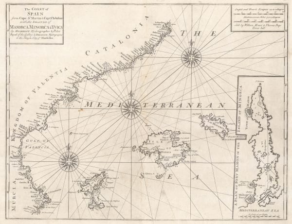 Mount & Page, Sea chart of Mallorca, Menorca and Ibiza, 1750 c.