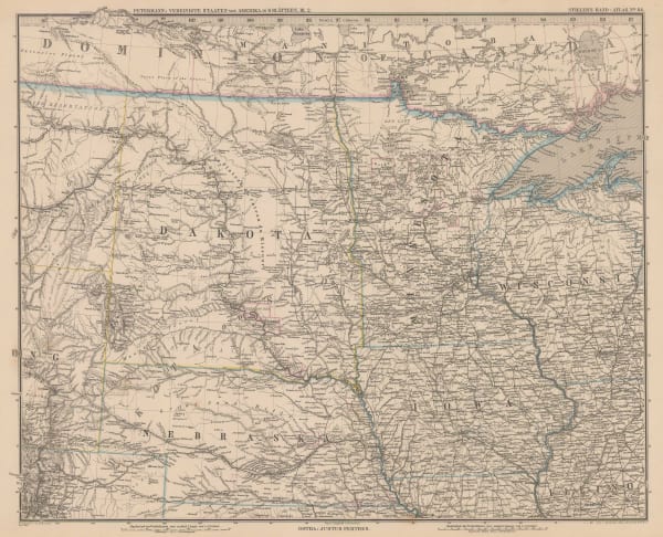 Justus Perthes, Dakotas, Minnesota, Iowa, Nebraska and part of Wisconsin., 1885