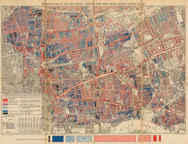 Charles Booth, First Edition Poverty Map of the East End, 1889