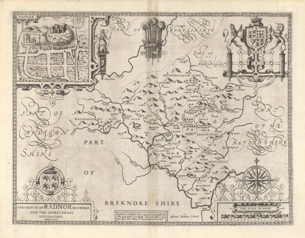 John Speed, The Countie of Radnor Described and the Shyretownes Sittuatione, 1616