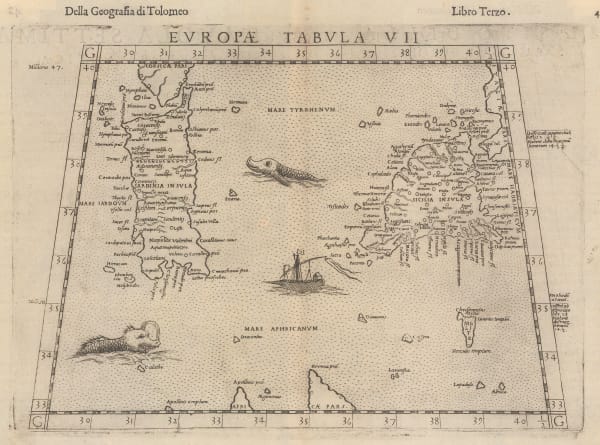 Giuseppe Rosaccio, Early map of Sardinia, Malta, and Sicily, 1599