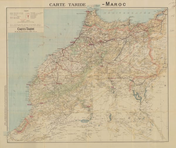 Cartes Tarides, Vintage folding map of Morocco, 1926 c.