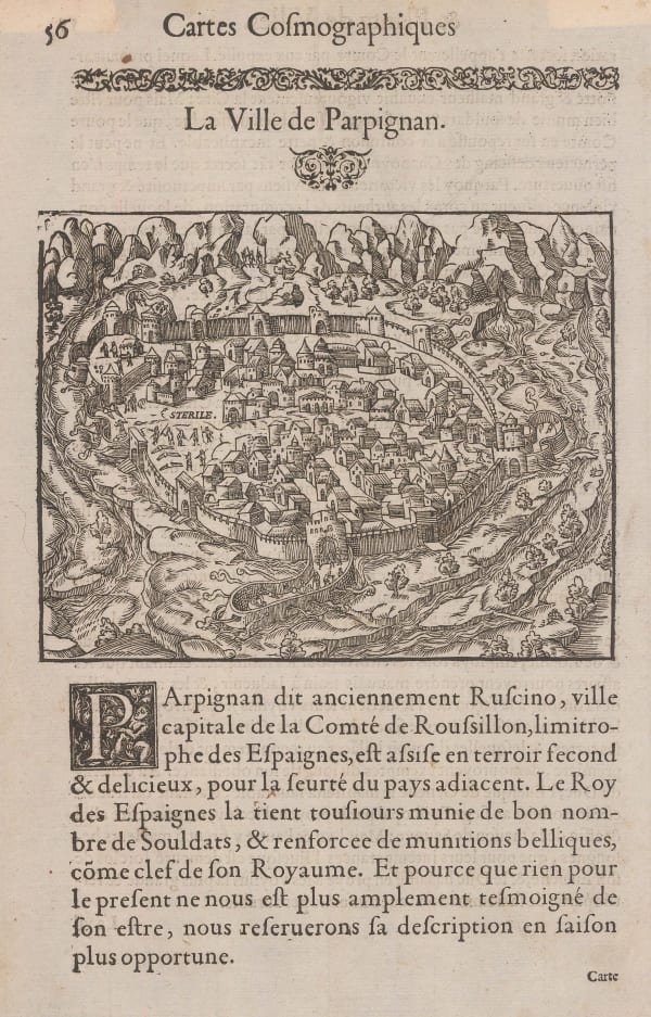 Antoine Du Pinet, Early woodcut of Perpignan, 1564
