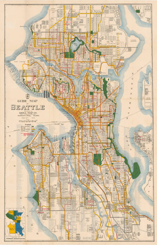 Kroll Map Co., Guide Map to Seattle, 1930 c.