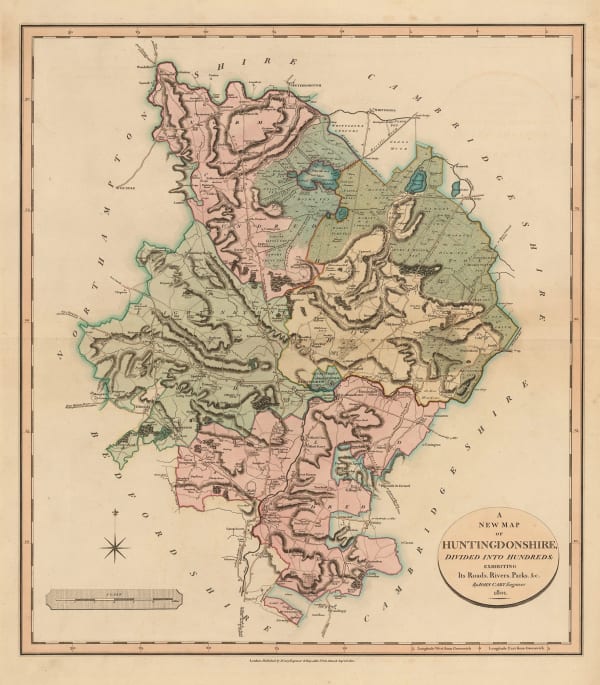 John Cary, A New Map of Huntingdonshire Divided into Hundreds, 1801