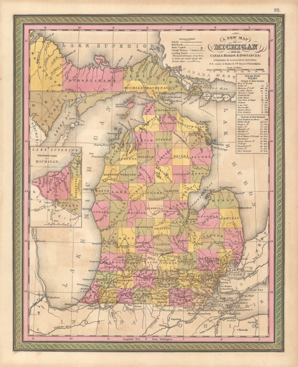 Samuel Augustus Mitchell, A New Map of Michigan, 1846