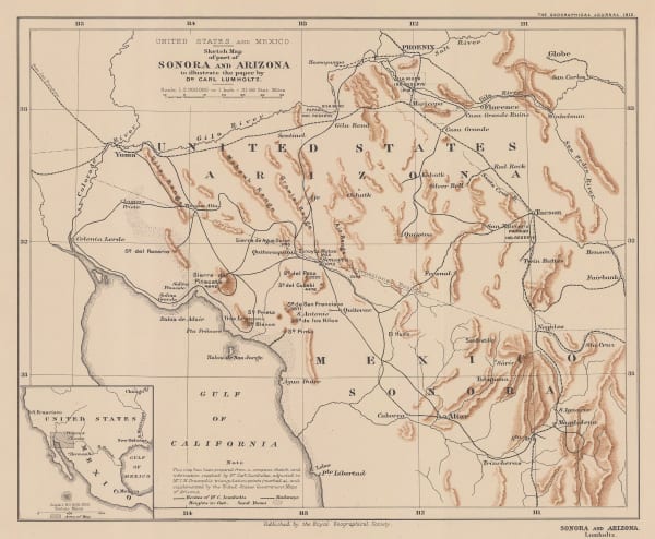 Royal Geographical Society (RGS), United States and Mexico - Sketch Map of part of Sonora and Arizona, 1912
