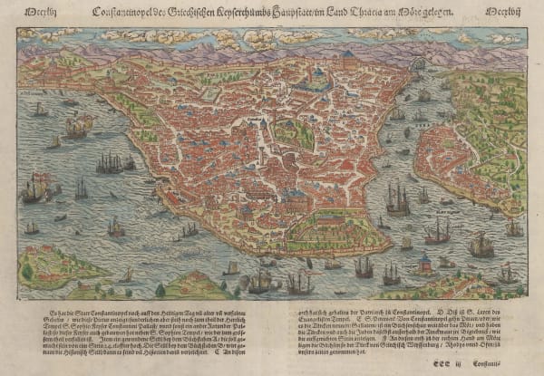 Sebastian Münster, Early woodcut view of Istanbul (Constantinople), 1580 c.
