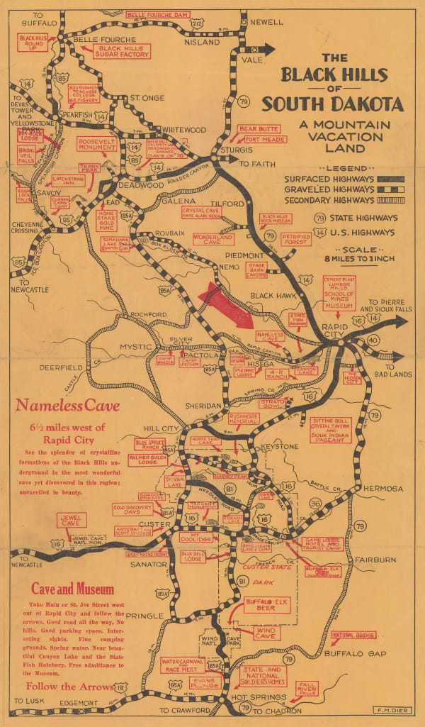 F.M. Dier, Road Map of the Black Hills Designating Points of Interest, 1950 (c.)