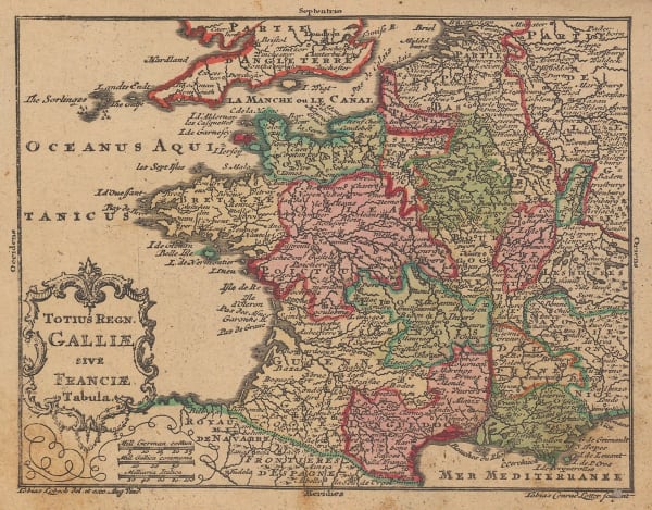 Tobias Conrad Lotter, France divided into pre-Revolutionary regions., 1755 c.