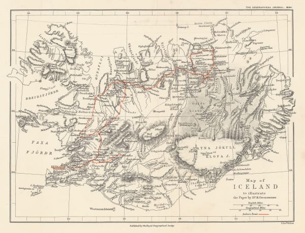 Royal Geographical Society (RGS), Map of Iceland, 1894