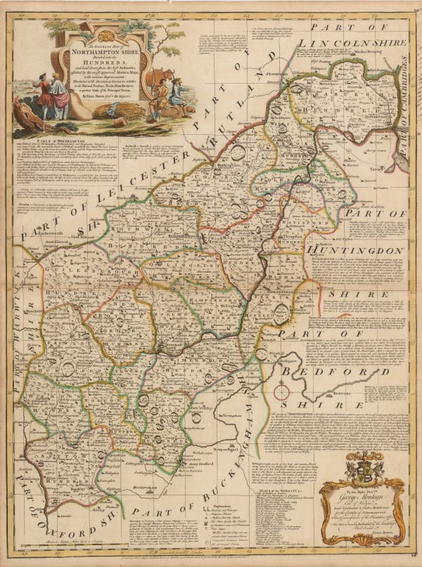 Emanuel Bowen & Thomas Kitchin, An Accurate Map of Northamptonshire Divided into its Hundreds, 1760 c.