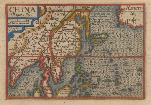 Petrus Bertius, Early miniature map of China, 1616