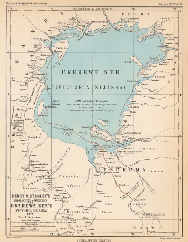 Justus Perthes, Lake Victoria according to Stanley, Speke & Grant, 1875