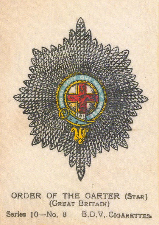 BDV Cigarettes, British Army - Order of the Garter, 1920 c.